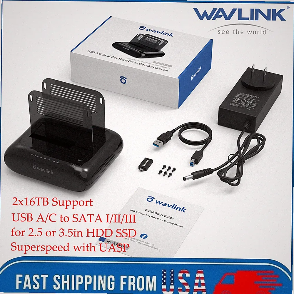 2.5" 3.5" External Hard Drive Enclosure USB3.0 to SATA HDD/SSD Case 2x16TB UASP