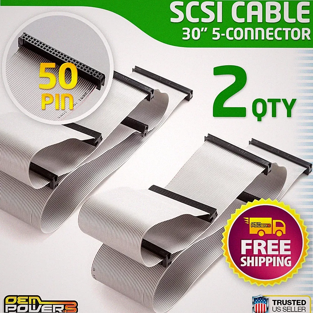 2-Pack 30" 50-Pin SCSI Internal Ribbon Flat Cable 5-Connector 4-Device Drive NEW