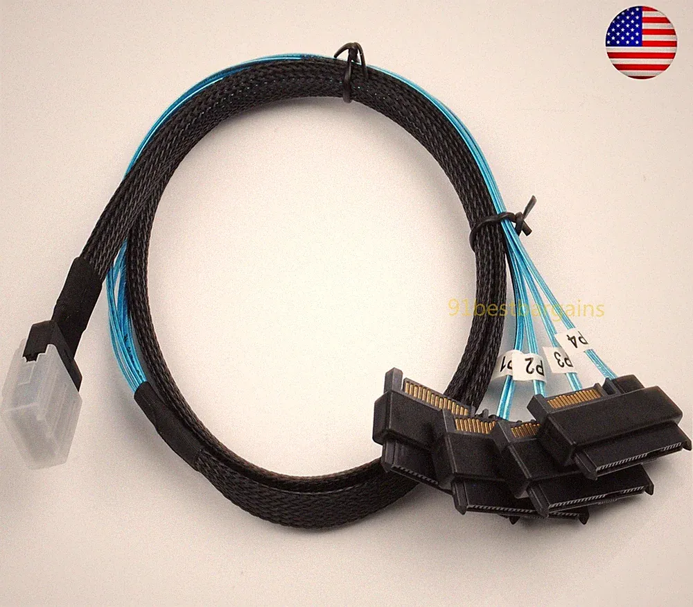 Mini SAS SFF-8087 To 4 SAS SFF-8482 Hard Drive Forward Breakout Cable RAID HBA