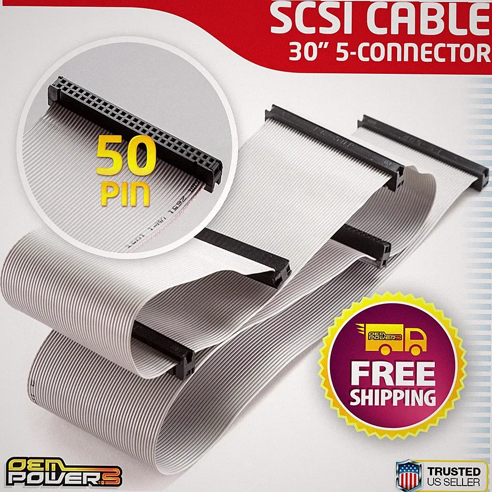 NEW 30" 50-Pin SCSI Internal Ribbon Flat Cable F/F 5-Connector 4-Device Drive