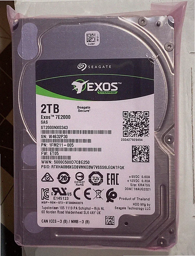 Seagate Exos 7E2000 2TB 512e SAS 12Gb/s 7200 RPM SED Enterprise HDD ST2000NX034